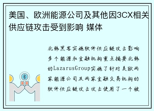美国、欧洲能源公司及其他因3CX相关供应链攻击受到影响 媒体