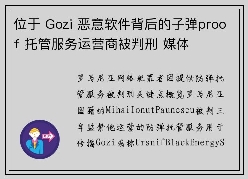 位于 Gozi 恶意软件背后的子弹proof 托管服务运营商被判刑 媒体