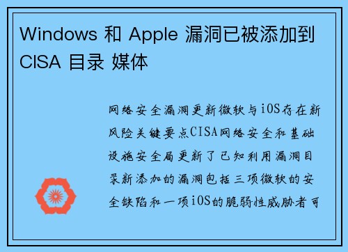 Windows 和 Apple 漏洞已被添加到 CISA 目录 媒体